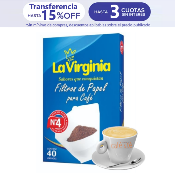 Filtros de Café papel N4  La Virginia para Cafeteras 40u